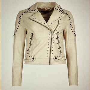 Karen Millen leather studded biker jacket, nude color